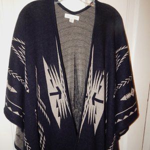 Ladies Francesca's Sweater Poncho - Black and Khaki - One Size